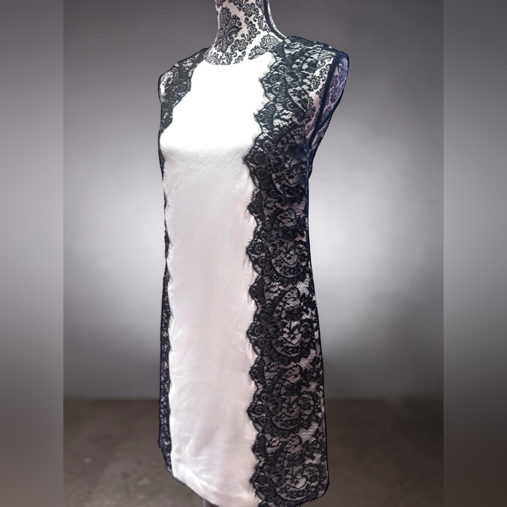 Trina Turk Saba Ivory Black Lace Overlay Panels Sheath Dress. Size 2. EUC. - Picture 5 of 16